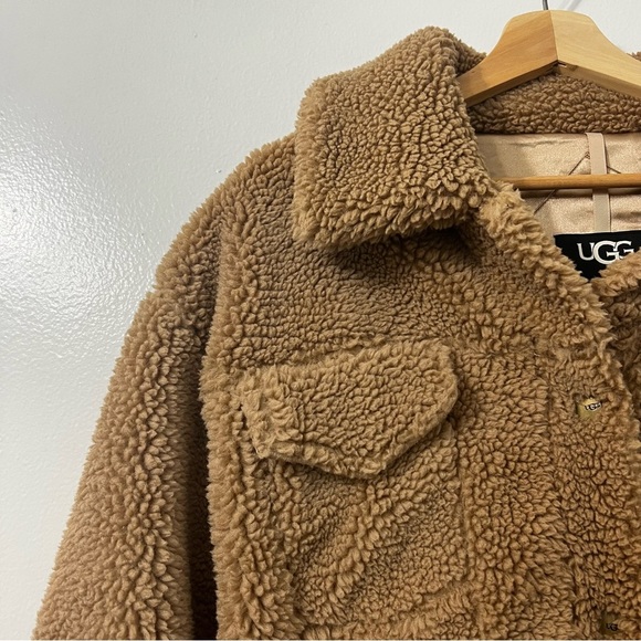 Ugg Women’s Frankie Sherpa Trucker Jacket Chestnut Size Large Minimalist Casual - Picture 3 of 13